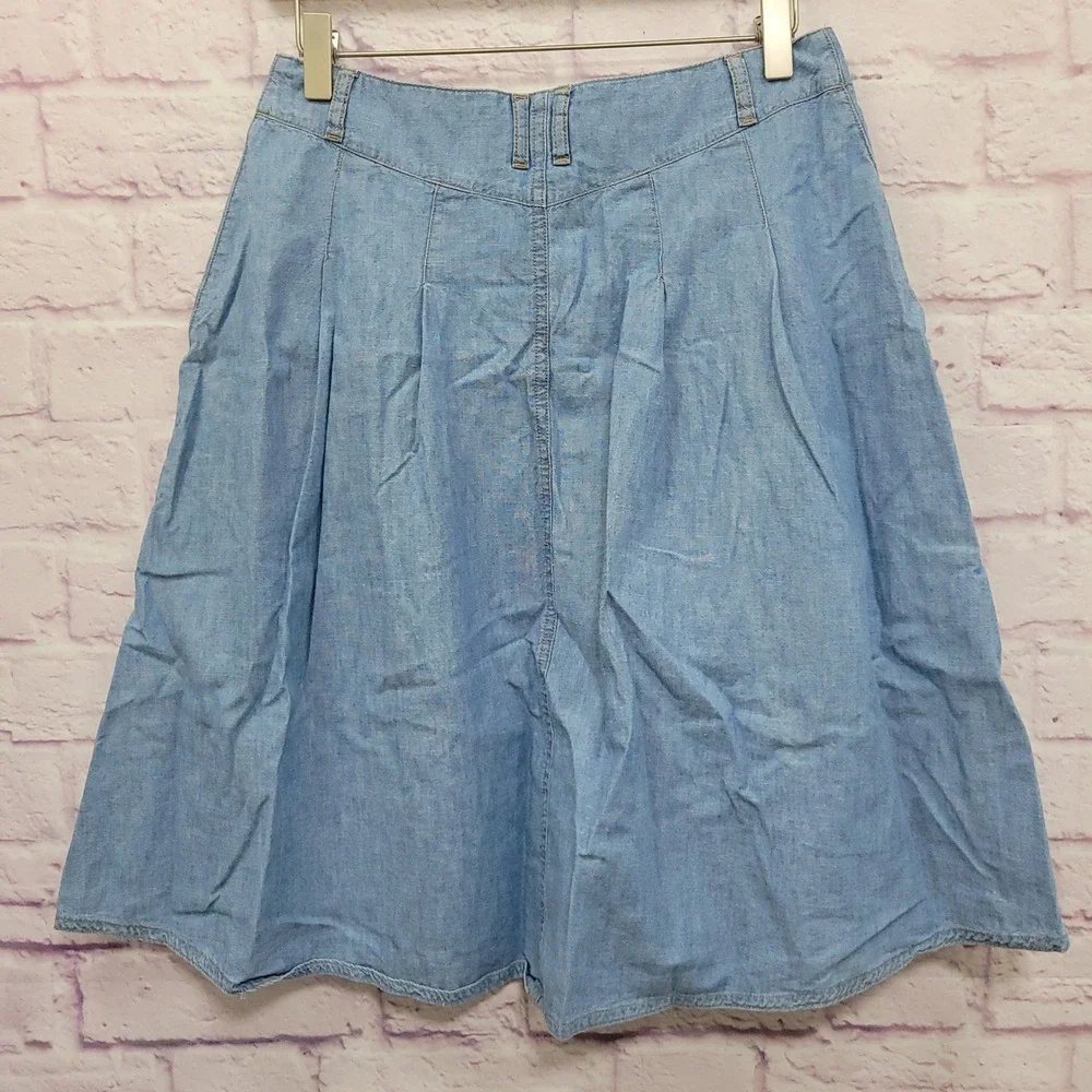 Mango Jeans Denim Pleated Button Midi Skirt 6 100% Cotton Pocket Y2K Indie Retro